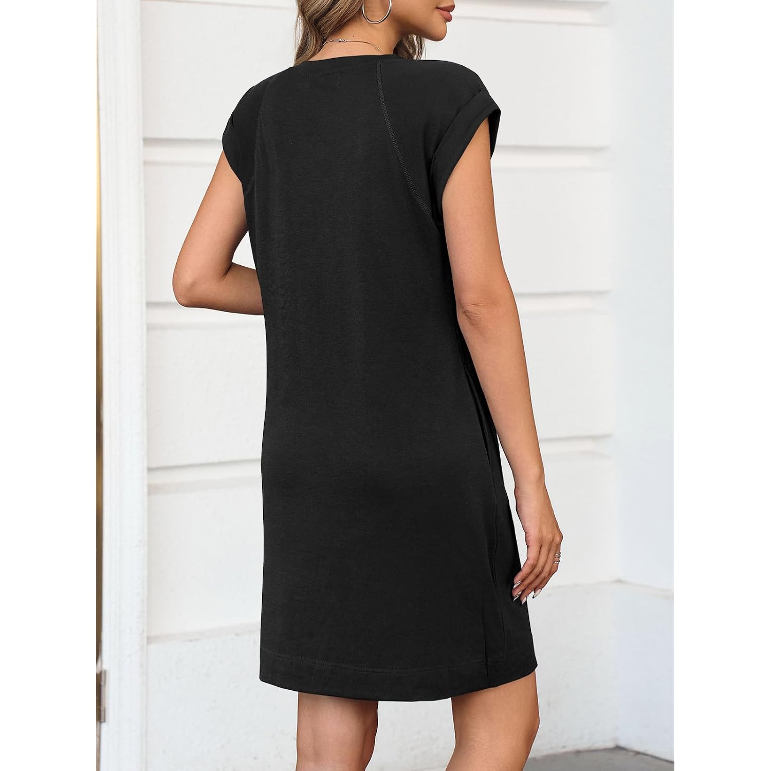 Wenrine Womens Summer T Shirt Dress Casual Cap Sleeve Crewneck Loose Shift Mini Dresses