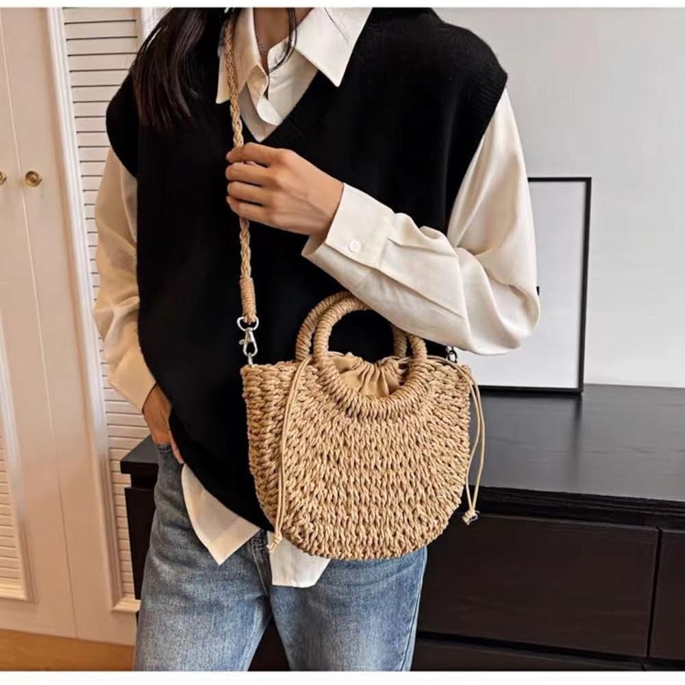 Handwoven Straw Beach Small Crossbody Bag For Women 2026 Summer Boho Wicker Handbag Shoulder Purse With Handle