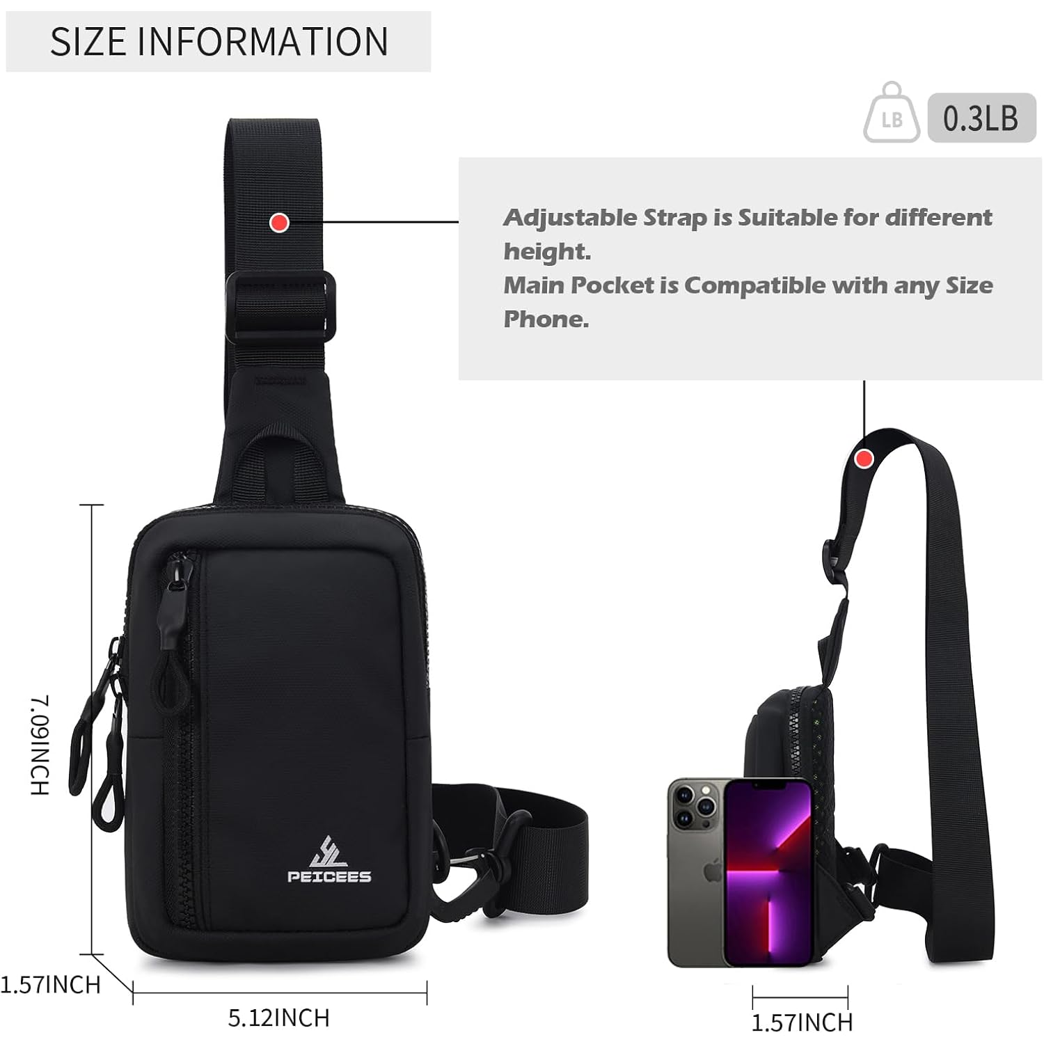 Peicees Small Crossbody Bag for Men Women Mini Sling Bag Travel Running Phone Daypack Cross Body Shoulder Bags with Keyholder
