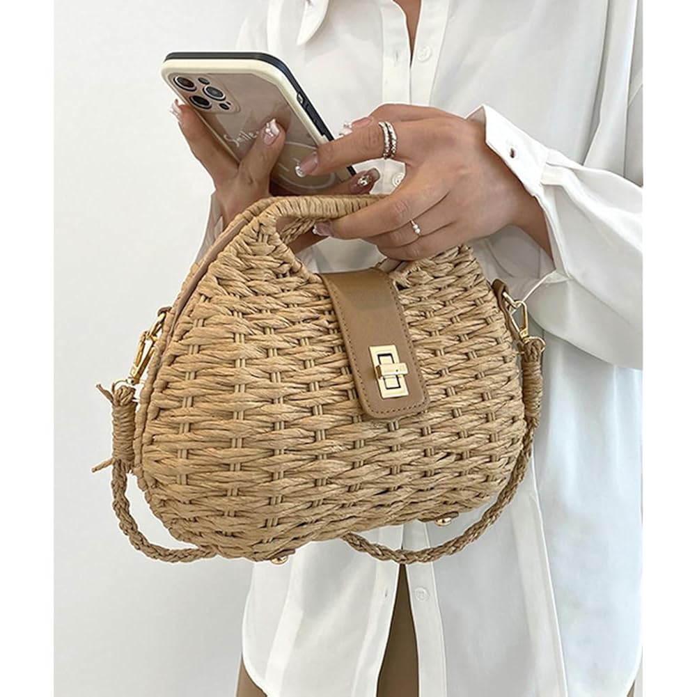 Casual Straw Beach Bags For Women Dumpling Bag Rattan Purses Summer Straw Crossbody Woven Handbag Purse Shoulder Bag Travel