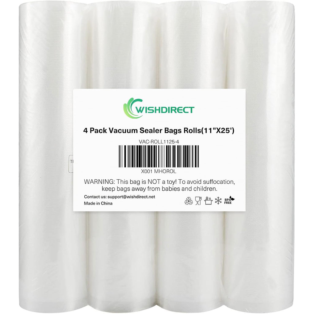 Vacuum Sealer Bags Rolls Compatible With Foodsaver 4-Pack 11" X 25' Vacuum Seal Rolls Fit Inside Machine Double-Side Embossed Bpa-Free Bags For Sous Vide Or Food Storage (Total 100 Feet)