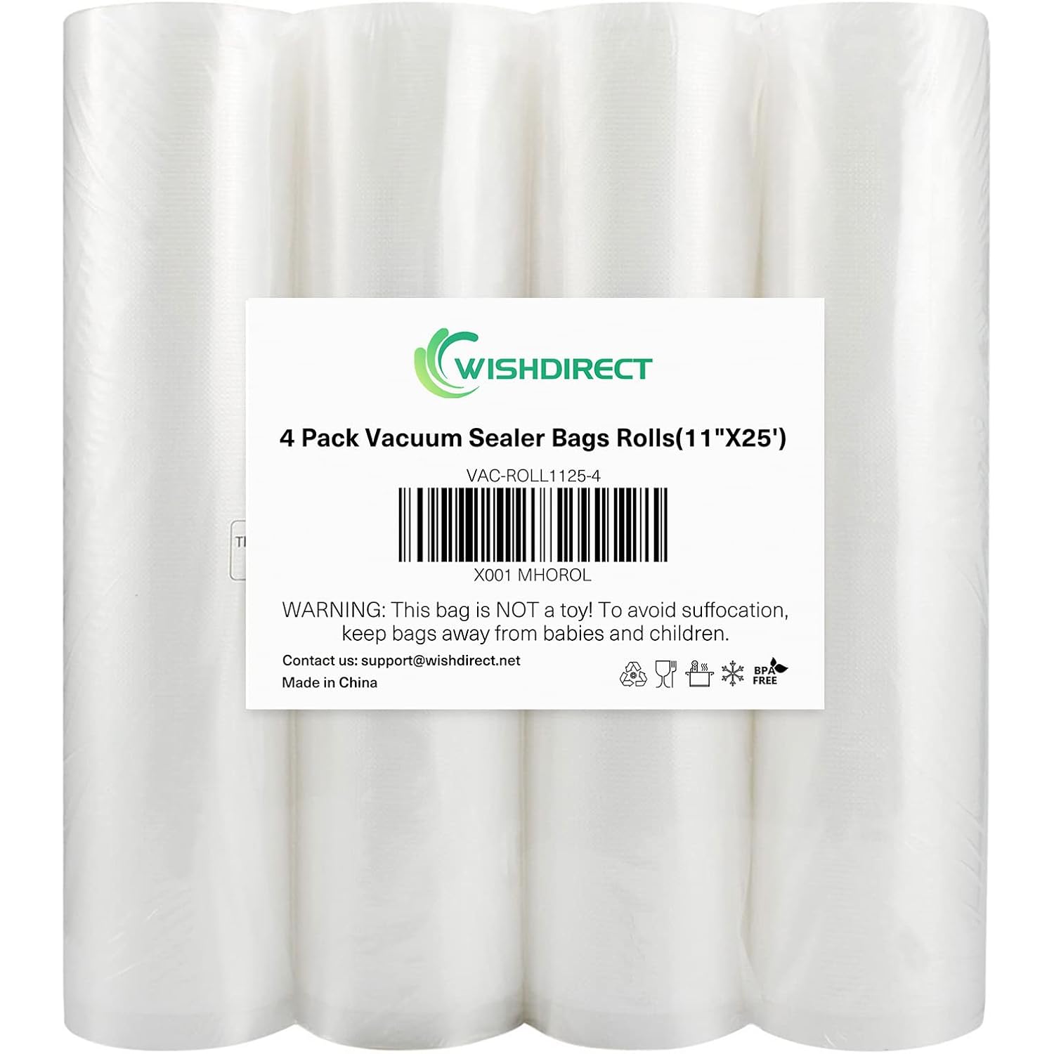 Vacuum Sealer Bags Rolls Compatible With Foodsaver 4-Pack 11" X 25' Vacuum Seal Rolls Fit Inside Machine Double-Side Embossed Bpa-Free Bags For Sous Vide Or Food Storage (Total 100 Feet)