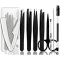 Tweezers Kit Tweezer for Women Facial Hair Removal Tweezers Professional Tweezers Set Eyebrow Tweezer, [9+1 PCS] Professional Stainless Steel Eyebrow for Women &Men,Black Beauty Sets