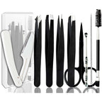 Tweezers Kit Tweezer for Women Facial Hair Removal Tweezers Professional Tweezers Set Eyebrow Tweezer, [9+1 PCS] Professional Stainless Steel Eyebrow for Women &Men,Black Beauty Sets