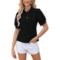 Polo Shirts for Women Short Puff Sleeve Collared V-Neck Tops for Casual Work
