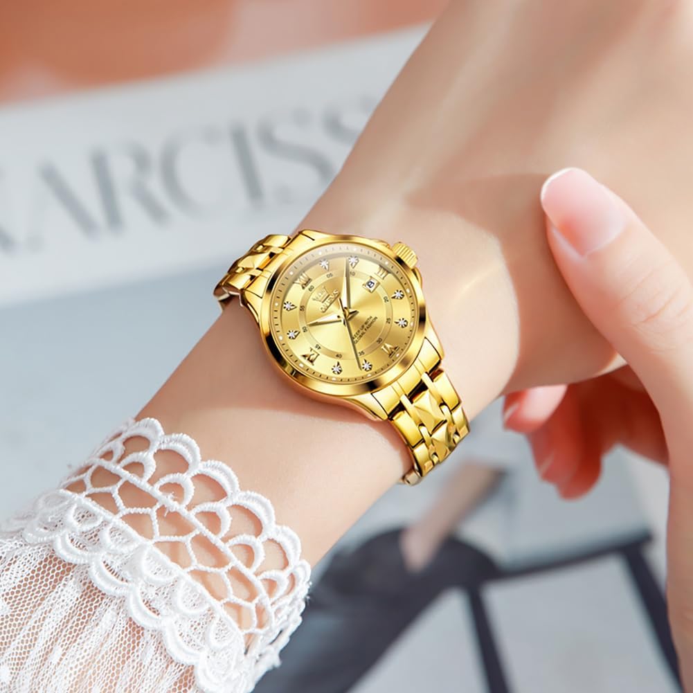 Olevs Watch Women,Watches For Women,Luxury Casual Stainless Steel Women'S Wrist Watches Classic Small Face Dress Analog Womens Watches With Date Easy To Read Waterproof Luminous Quartz Ladies Watches