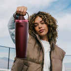 Owala FreeSip Sway Insulated Stainless Steel Water Bottle with Two-Way Spout, Built-In Straw and Bucket Handle, Made for Travel, School, and Sports, 30oz, BPA Free, Leak Proof, Black Cherry