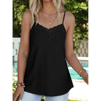 Womens Summer Tank Tops Lace Ribbed Knit Sleeveless Cami Shirts Casual Loose Fit Tunics