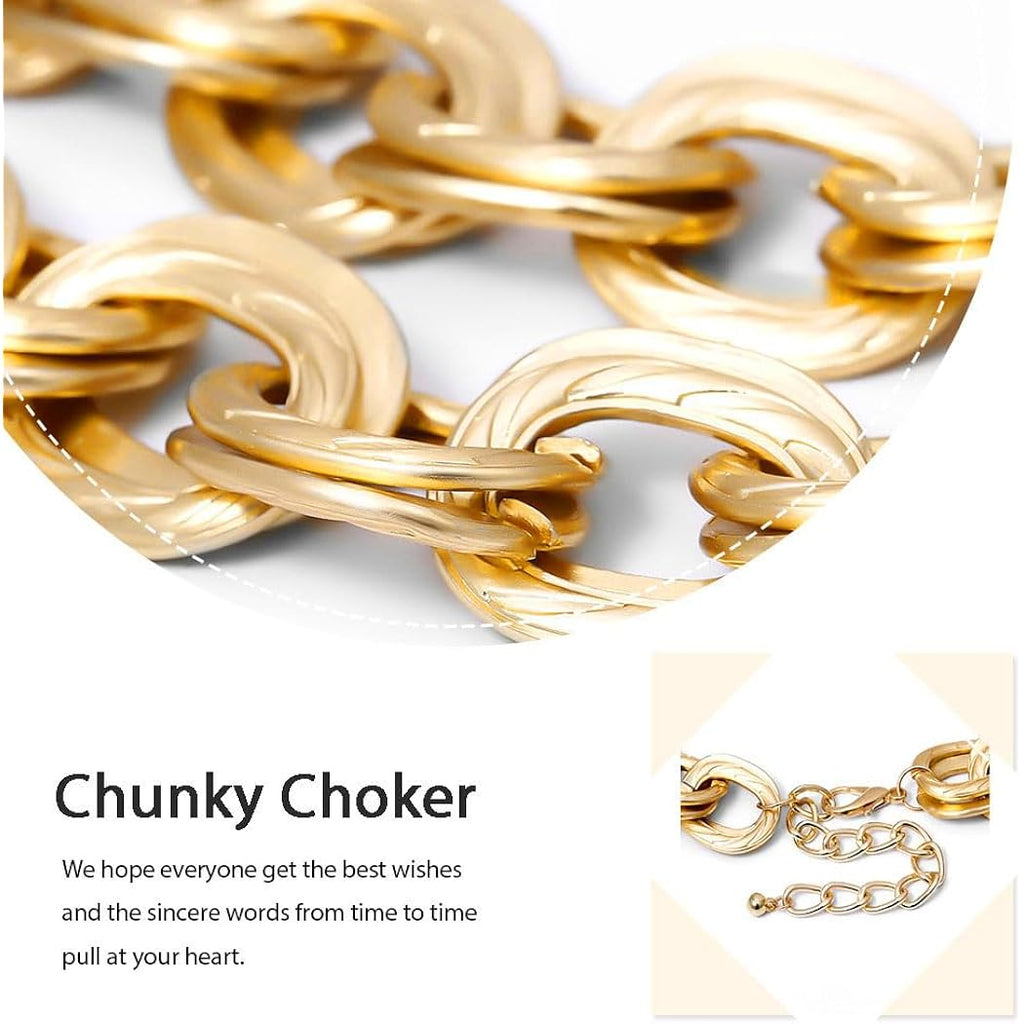 ACEDRE Chunky Choker Necklace Gold Cuban Link Chain Double O Link Necklaces Punk Hip-hop Jewelry for Women