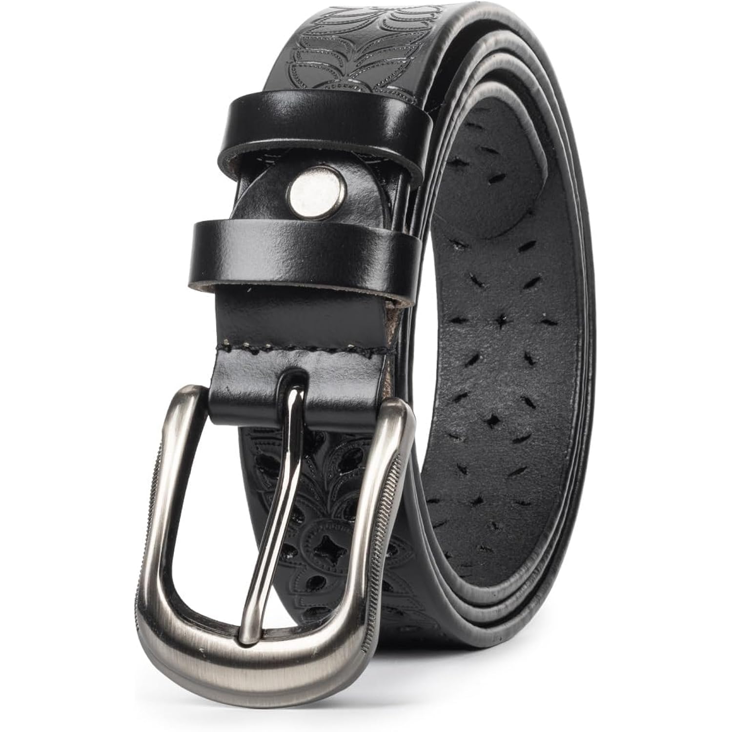Womens-Hollow Flower Genuine-Leather-Belts - 1.2" Wide Plus Size Soft Leather Belt for Jeans Dresses Pants