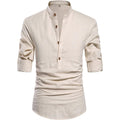 Nitagut Men Henley Neck Long Sleeve Daily Look Linen Shirts