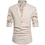 Nitagut Men Henley Neck Long Sleeve Daily Look Linen Shirts