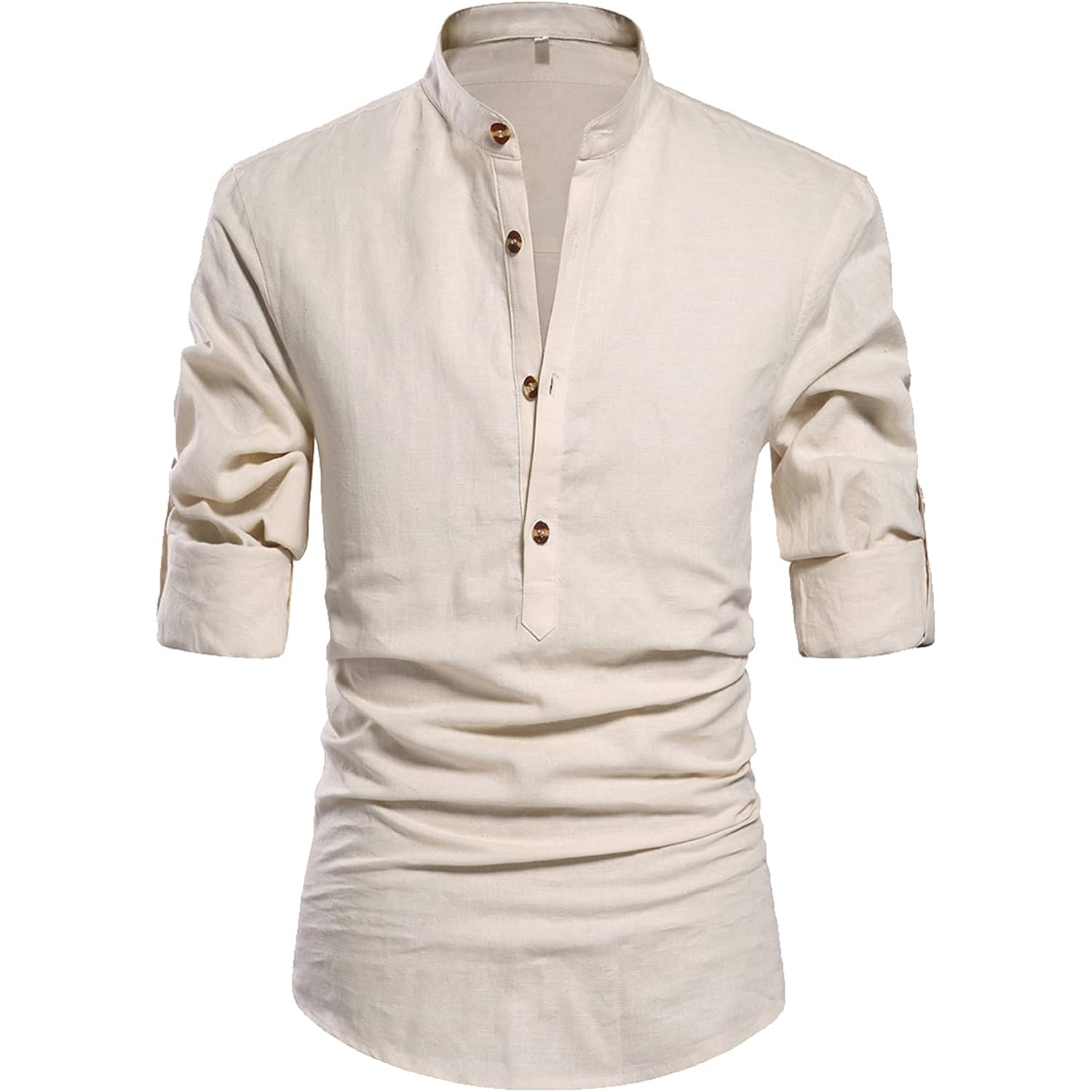 Nitagut Men Henley Neck Long Sleeve Daily Look Linen Shirts
