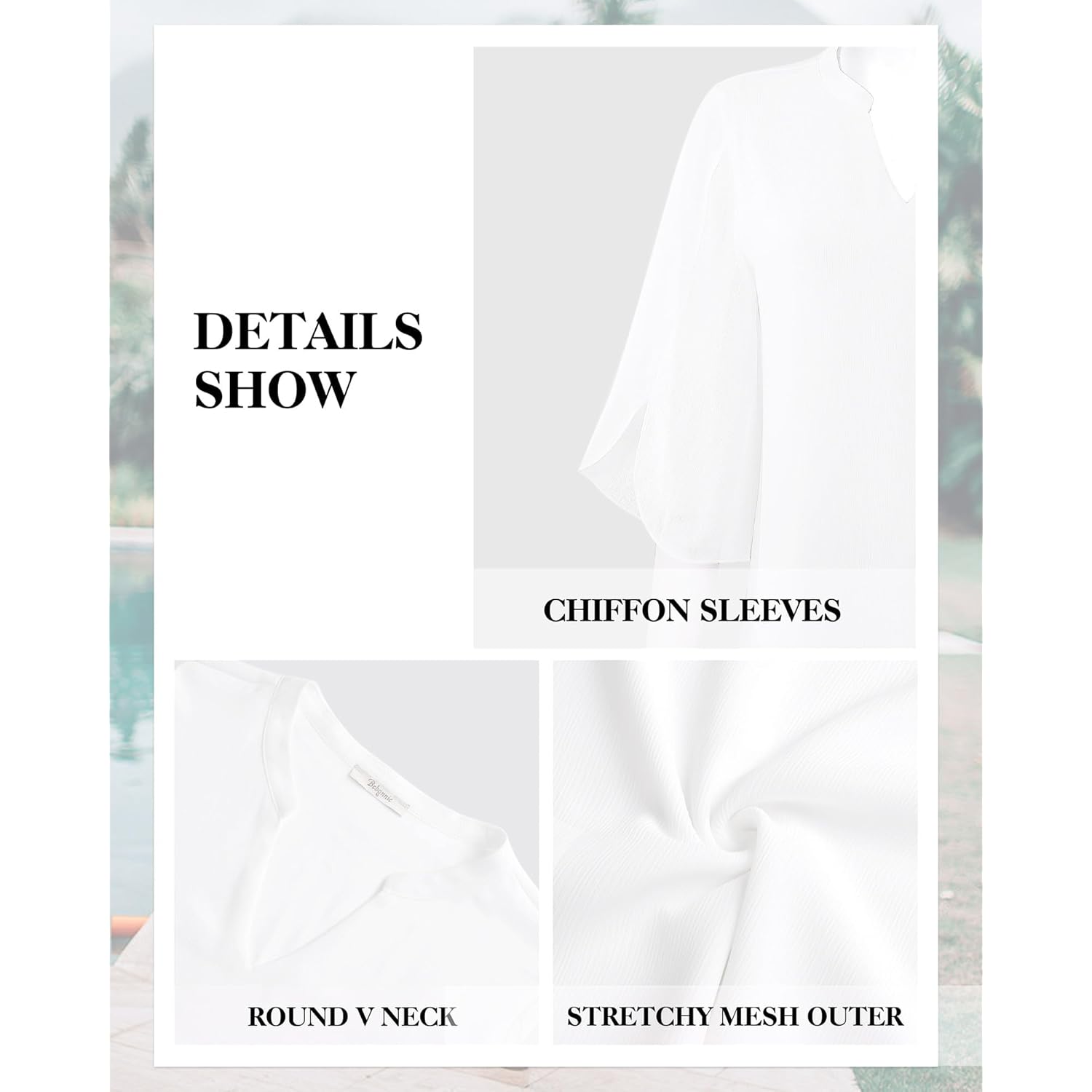 Womens Tops Dressy Casual Ruffle 3/4 Sleeve V Neck Double Layers Chiffon Blouses Tops