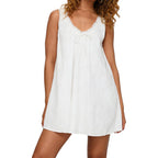 Womens Babydoll Tank Dress V Neck Swing Mini Dress Lace Trim Low Back Cute Summer Short Sundress