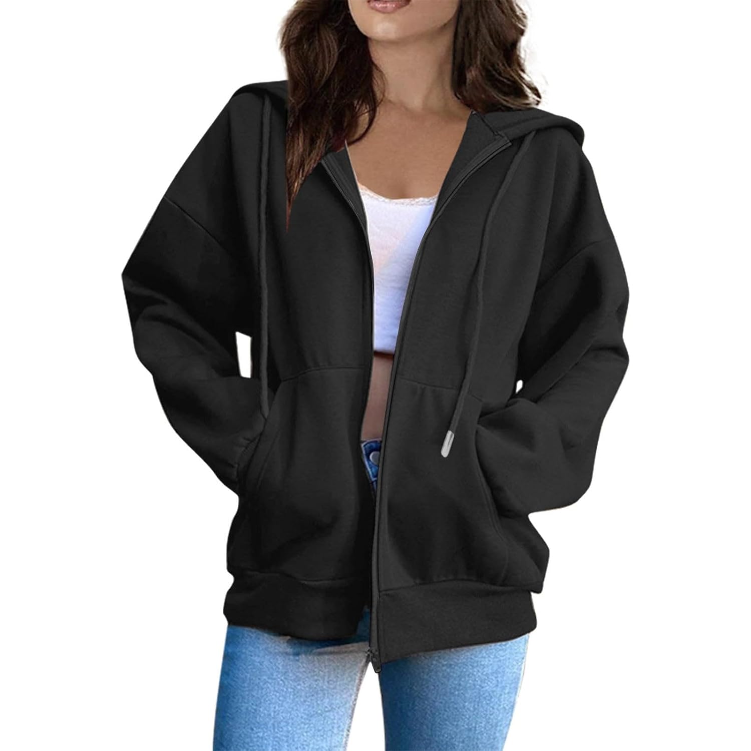 Zip Up Hoodie Women Oversized Sweatshirts 2026 Fall Fashion Fleece Lined Jacket Thick Warm Coat Winter Clothing