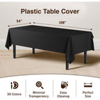 Black Plastic Tablecloth 12 Pack 54" x 108" Disposable Rectangle Table Cover for 6 to 8 Foot, Waterproof & Sturdy, for Party, Wedding, Birthday, Picnic, Indoor Outdoor - Exquisite, Black