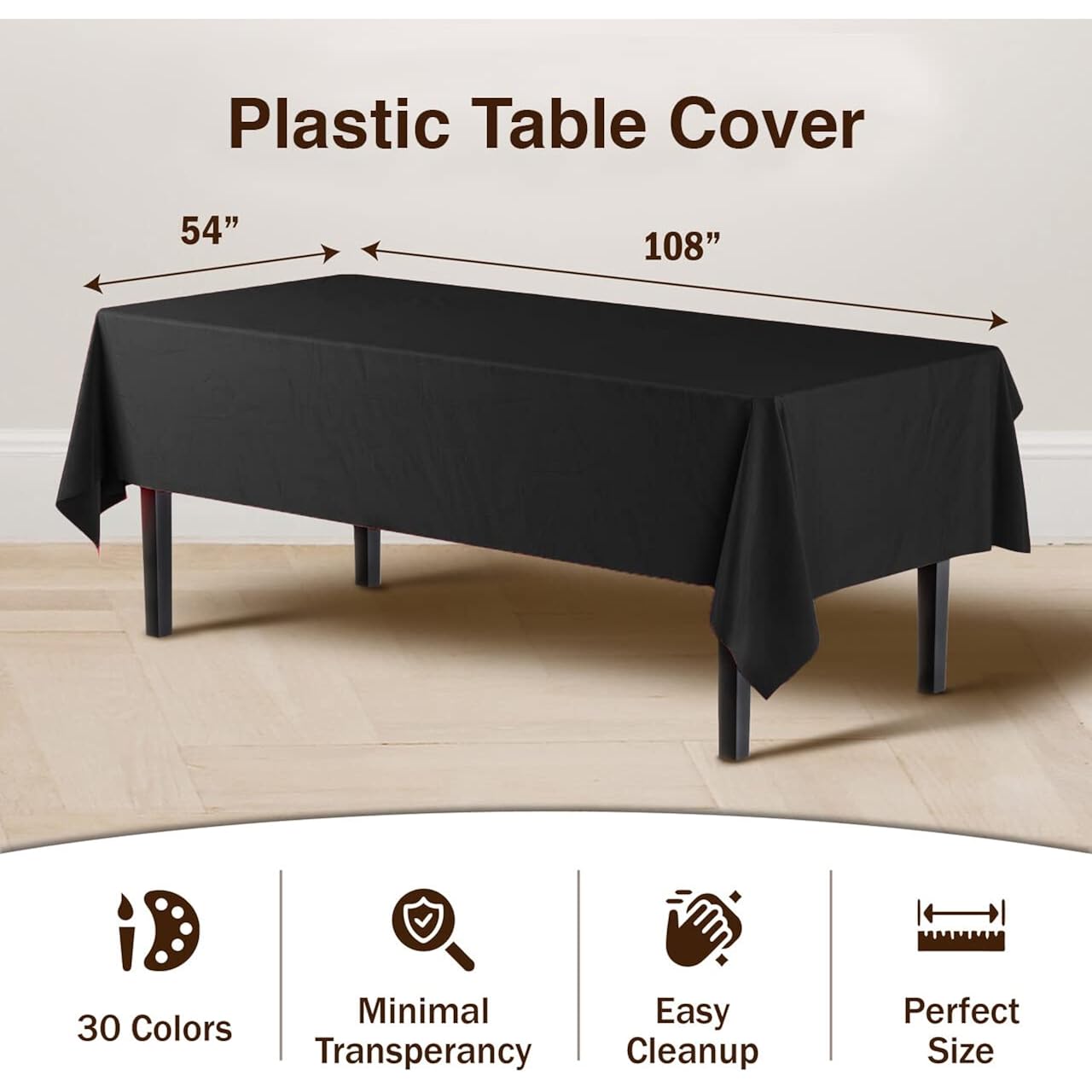 Black Plastic Tablecloth 12 Pack 54" x 108" Disposable Rectangle Table Cover for 6 to 8 Foot, Waterproof & Sturdy, for Party, Wedding, Birthday, Picnic, Indoor Outdoor - Exquisite, Black