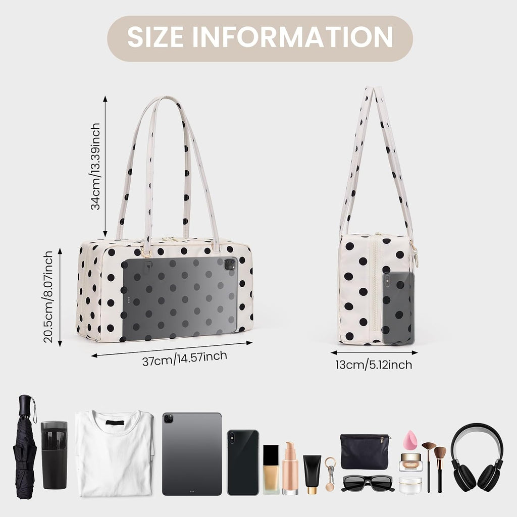 Slouchy Tote Bags Polka Dot Nylon Bowler Bag For Women Hobo Bags Large Shoulder Bag For Travel Work College