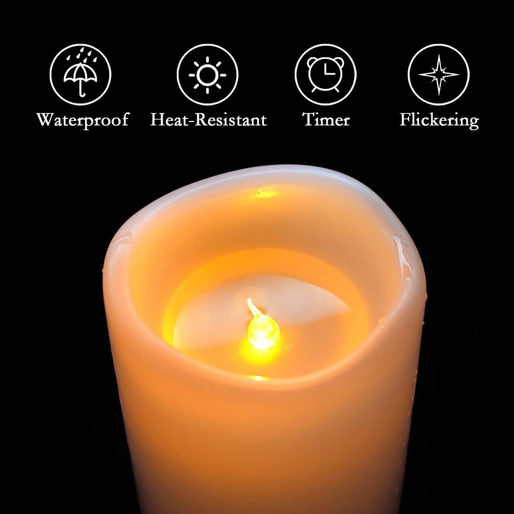 Homemory 10" X 4" Large Waterproof Outdoor Flameless Candles With Remote Control And Timer, Battery Operated Flickering Led Pillar Candles For Outdoor Larterns, Porch, Long Lasting, Set Of 2
