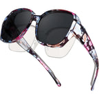 HOVEOX Polarized Fit Over Glasses Sunglasses for Women Prescription Sunglasses to Go Over Glasses UV400 Protection Black Floral-01