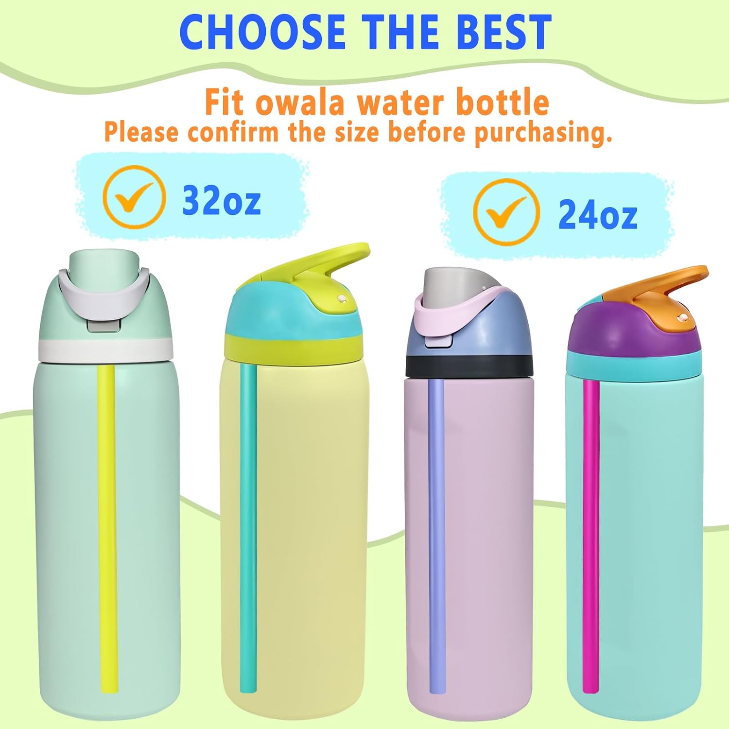 8Pcs Replacement Straws For Owala Freesip 24Oz 32Oz Bottle, Reusable Plastic Straws With Cleaning Cleaner Brush For Insulated Stainless Steel Water Bottle Tumbler Accessories(8 Color)