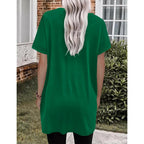 2026 Womens Tunic Tops for Leggings with Pockets Short Sleeve Side Buttons Casual Long T Shirts S-3XL