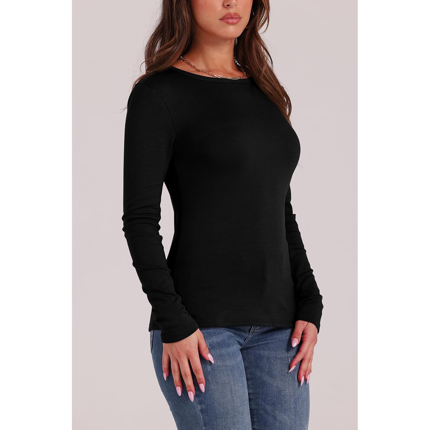 Wiholl Long Sleeve Thermal Shirt For Women Light Fleece Tops Spring 2026 Crew Neck Casual Basic T-Shirts