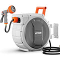 Vevor Retractable Garden Hose Reel, 5/8 Inch X 100 Ft Wall Mounted Hose Reel, Heavy Duty Garden Hose Reel With 9 Patterns Nozzle, Any Length Lock, Upgraded Slow Return System And 180°Swivel Bracket