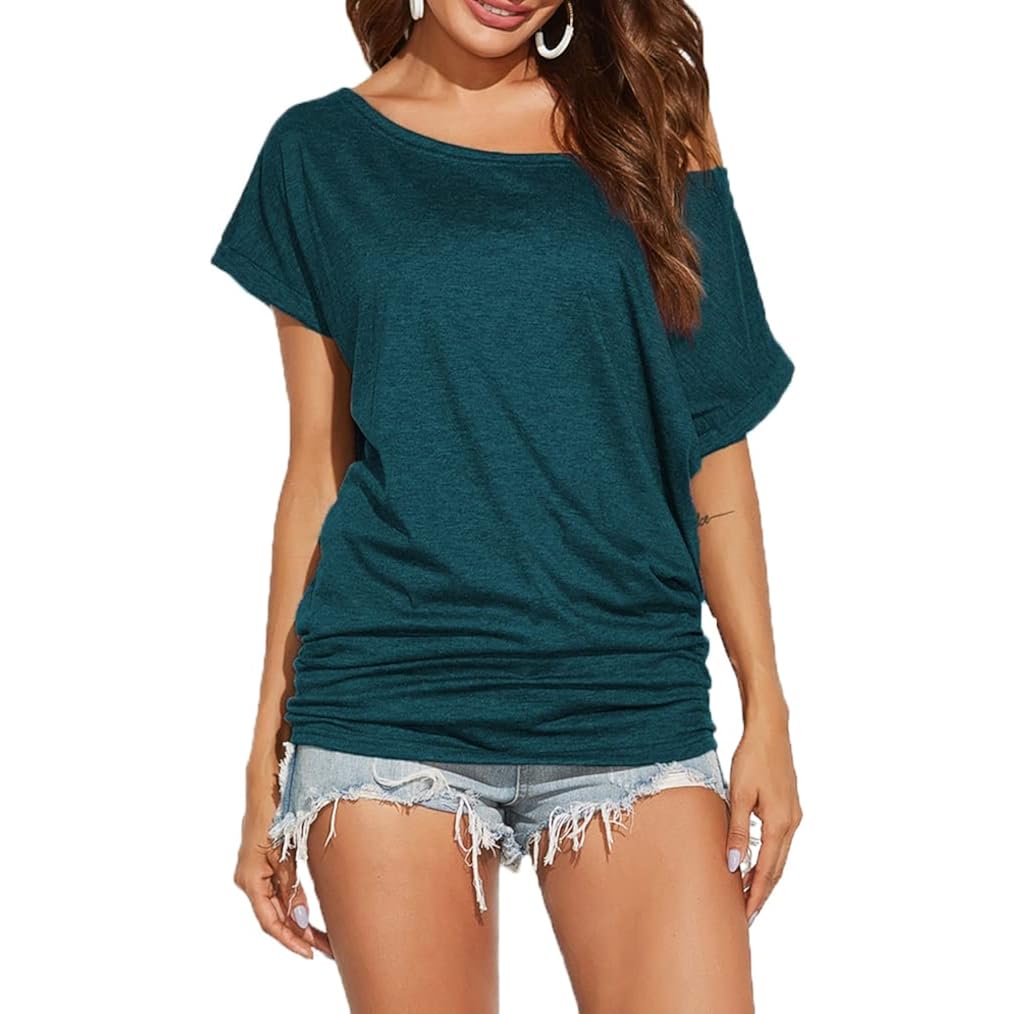 Poetsky Women'S Summer Off Shoulder Shirts Casual Loose Short Sleeve Tunics Tops