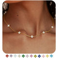 Dainty Clover Birthstone Gold Necklaces for Women Trendy Non Tarnish Layered 14K Gold Plated Station Choker Necklace Cute Flower Friendship Necklace Stack for Wedding Prom Brides Jewelry Gifts