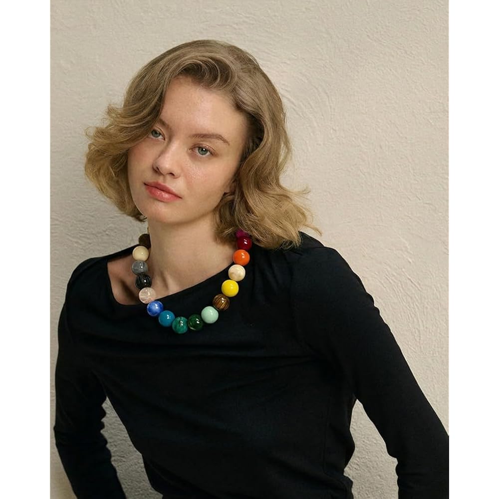 Mothers Day Gifts Chunky Beaded Choker Necklace for Women Boho Statement Necklace with Large Pearl Blue Brown Tone Resin Beads Summer Beach Jewelry Gifts