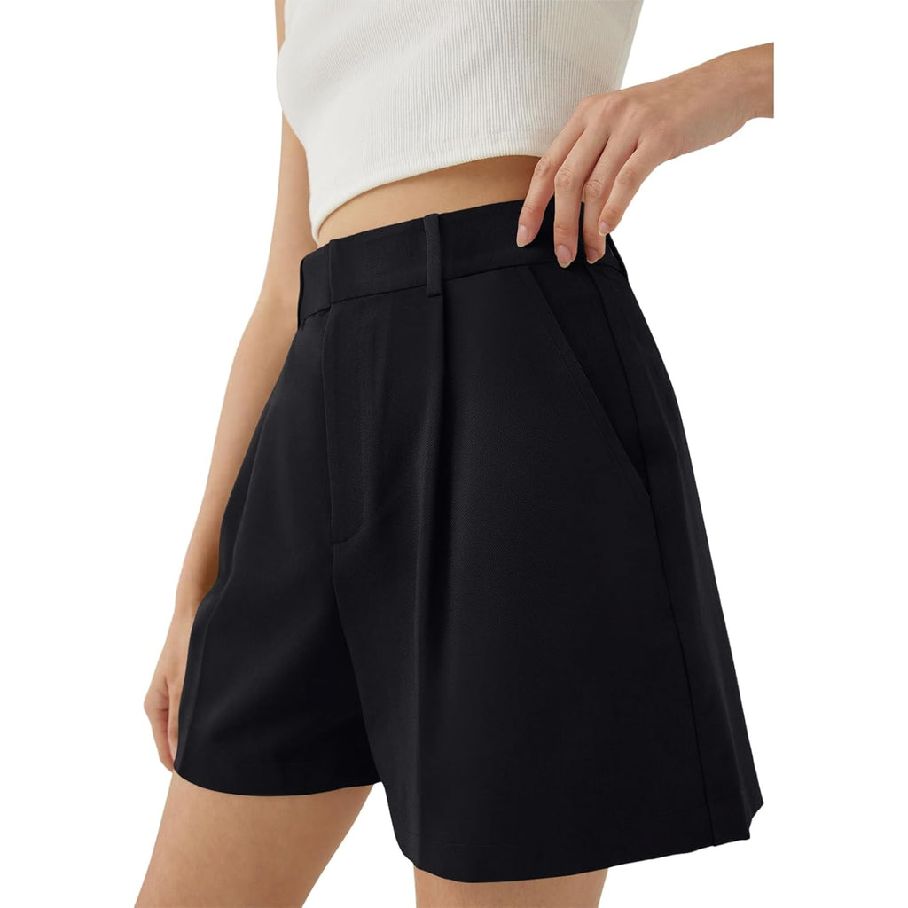 Womens Shorts Dressy High Waisted Wide Leg Tailored Shorts Pleated Business Casual Work Trouser Shorts Without Belts