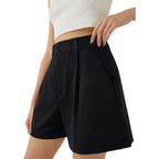 Womens Shorts Dressy High Waisted Wide Leg Tailored Shorts Pleated Business Casual Work Trouser Shorts Without Belts