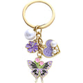 Butterfly Bag Charm Keychain for Women, Cute Flower Heart Metal Enamel Key Holder Pearl Pendant Purse Keyring