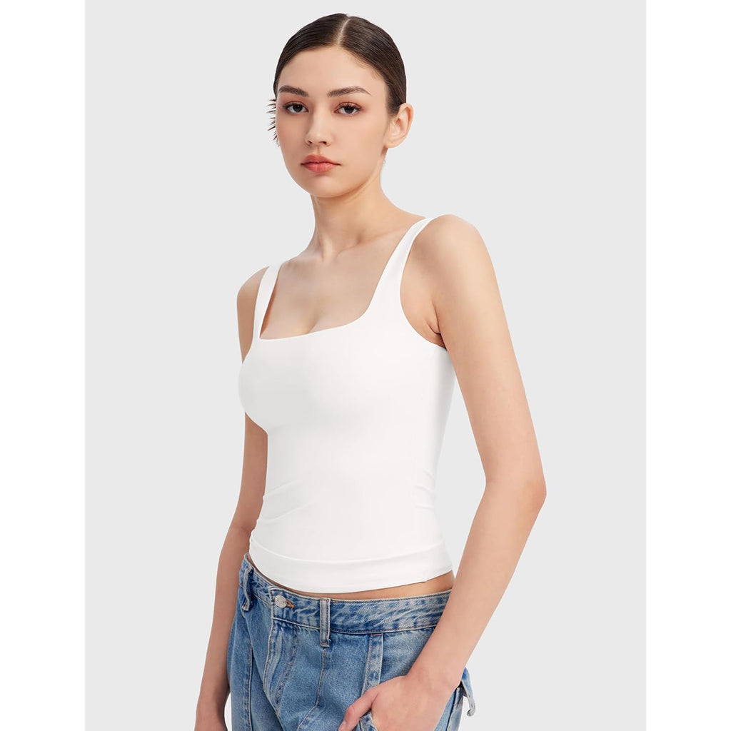 Women's Square Neck Tank Top Sleeveless Double Lined Basic Tops Sharp Collection