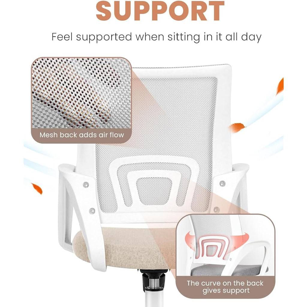 Neo Chair Office Desk Computer Chair Ergonomic Mesh Gaming Cushion Seat With Comfy Lumbar Mid Back Support Adjustable Height Swivel Rolling Wheels For Home Task (Beige)