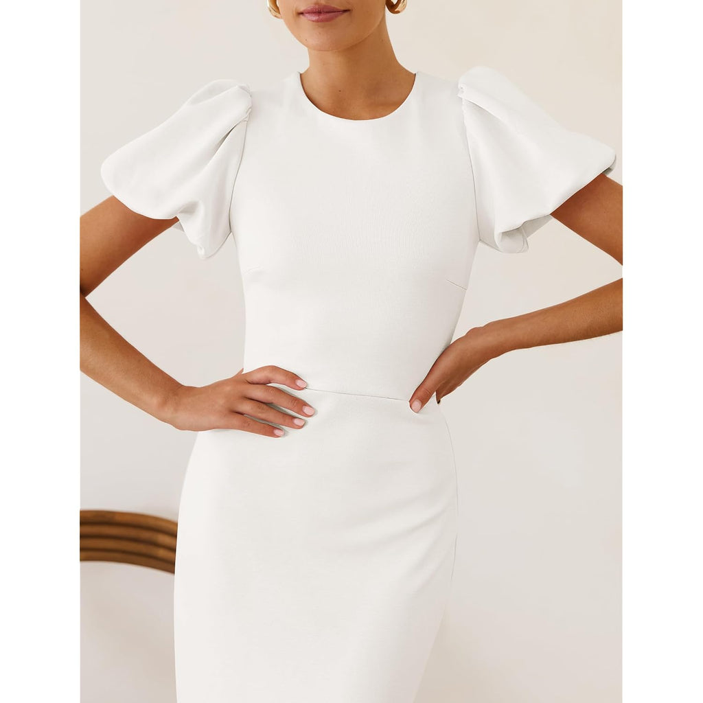 Zesica Women'S Summer Short Sleeve Bodycon Midi Dress 2026 Spring Elegant Formal Wedding Guest Cocktail Party Dresses