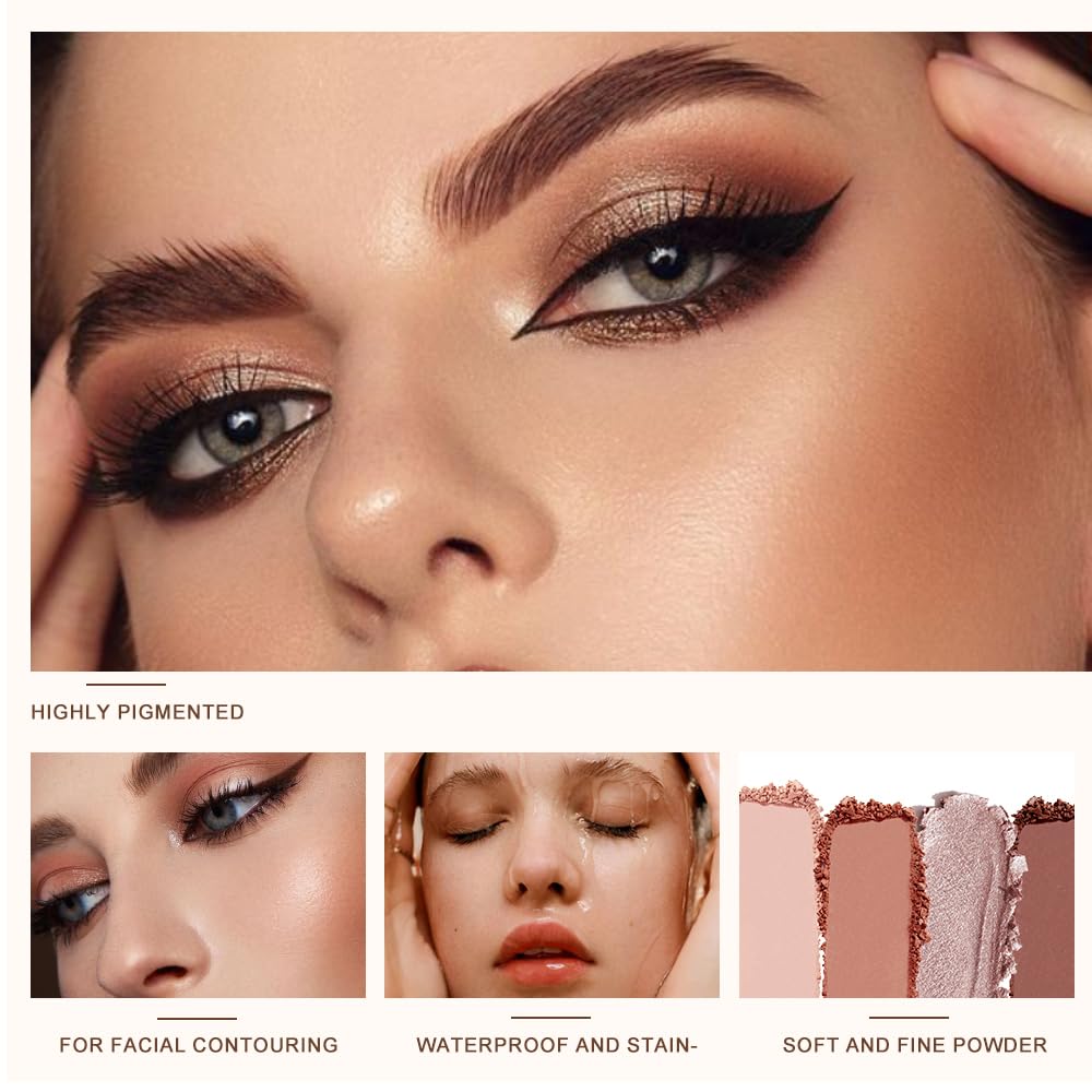 Pink Brown Neutral Matte Eyeshadow Palette, 5 Color Highly Pigmented Shimmer Everyday Eye Shadow Palette Makeup for Older Women, Suitable for Green and Blue Eyes, Brightening Eye Mini Travel Size 02#
