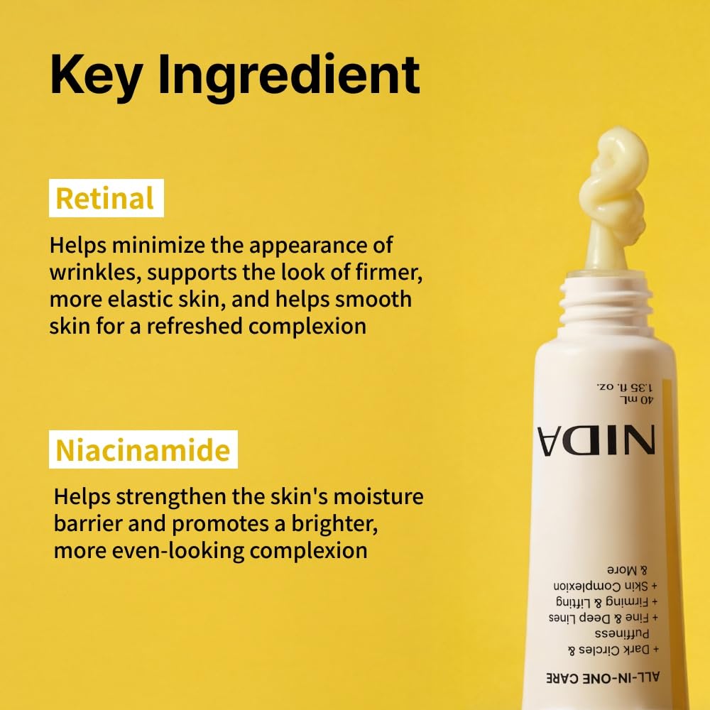 Nida Revive Eye Cream For Face And Neck | Probiotics Lystate Solution, Retinal, Peptide Complex, Bakuchiol | Wrinkles, Fine Lines, Cell Turnover, Firm Skin Texture, Radiant Skin | 1.35 Fl. Oz., 40Ml
