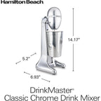 Hamilton Beach Drinkmaster Electric Drink Mixer, Retro Milkshake Maker & Milk Frother, 2 Speeds, Extra-Large 28 Oz. Stainless Steel Cup, Classic Chrome