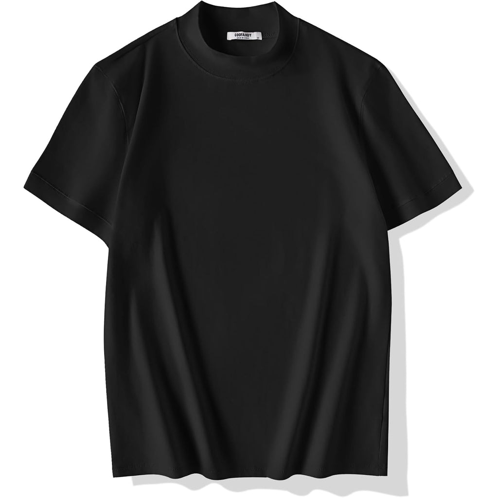 Coofandy Mens Mock Turtleneck Shirts Casual Premium Cotton Short Sleeve Shirt Basic Half Neck T-Shirts