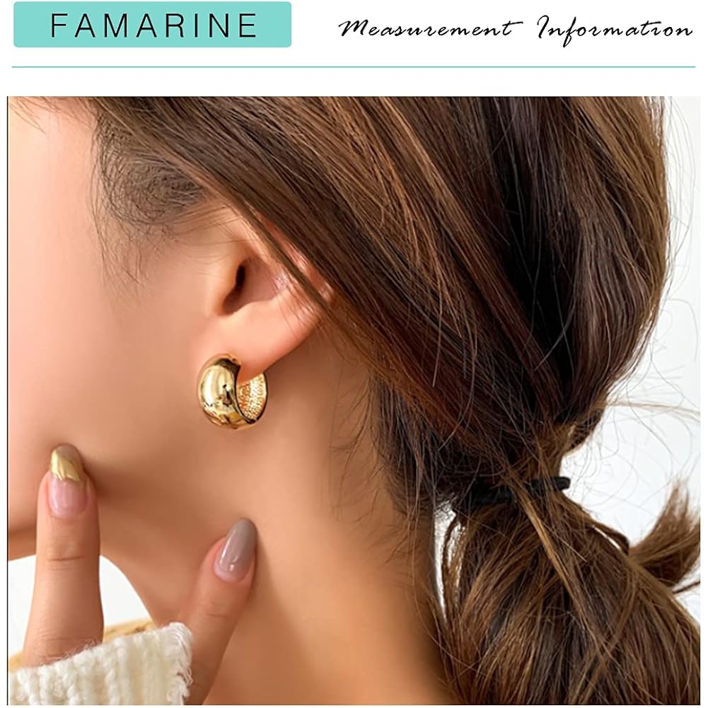 FAMARINE Chunky Thick Hoop Earrings for Women Gold Hoops Huggie Earrings for Men Gift
