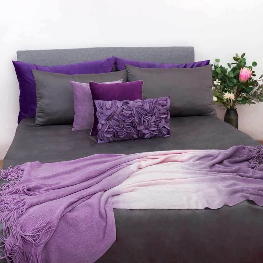 Kingrose Hand Crafted Stereo Flower Throw Pillow Cover Rectangular Cushion Cover Soft Pillow Case For Sofa Couch Chair Bed Living Room Office 12 X 20 Inches Velvet Purple