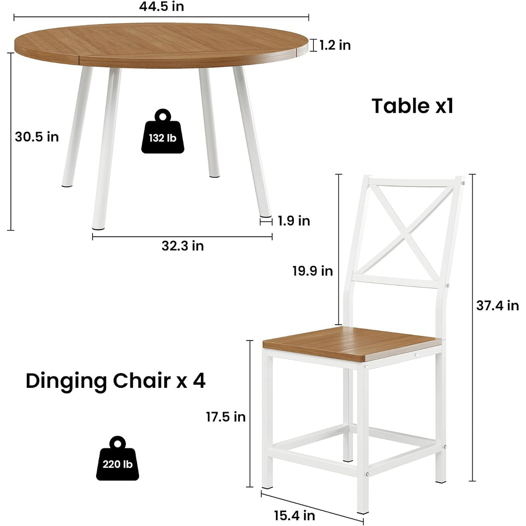 Ironck Round Dining Table Set For 4, Extendable Kitchen Table With 4 Chairs, 44.5" Drop Leaf Desk, Folding For Small Space, Apartment, Natural Wood