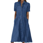 Utcoco Womens Denim Dress Lapel Short Sleeve Frayed Hem Jean Dresses Oversized Button Down A Line Shirt Dress