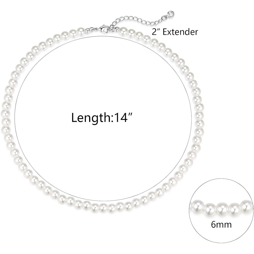 Zeffy Pearl Necklace 4MM/6MM/8MM Dainty Round Imitation Pearl Choker Necklace Wedding Pearl Necklace Delicate Jewelry for Women Simple Bridesmaid Jewelry Gifts