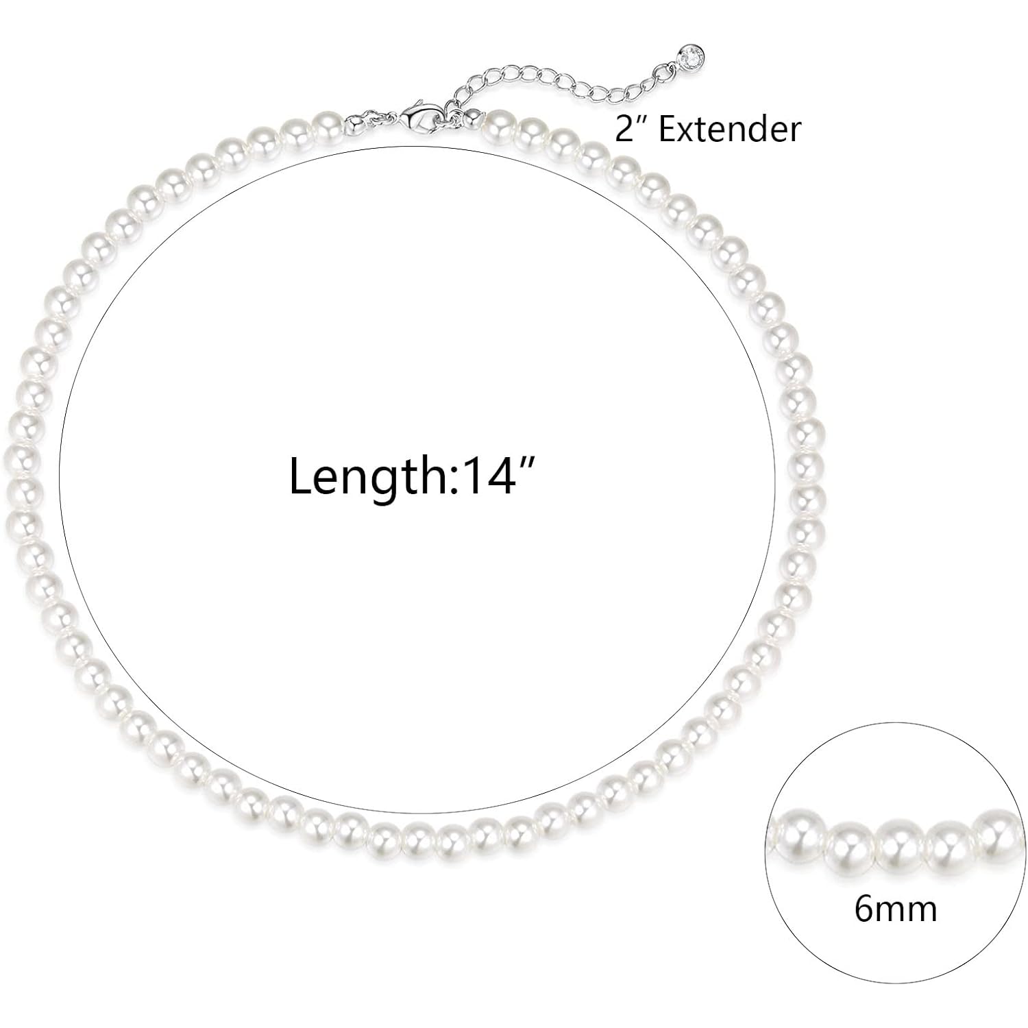 Zeffy Pearl Necklace 4MM/6MM/8MM Dainty Round Imitation Pearl Choker Necklace Wedding Pearl Necklace Delicate Jewelry for Women Simple Bridesmaid Jewelry Gifts