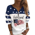 Women'S Usa Flag Blessed Sweatshirt,Casual Striped Print Pullover Zip American Patriotic Pullover Sweater