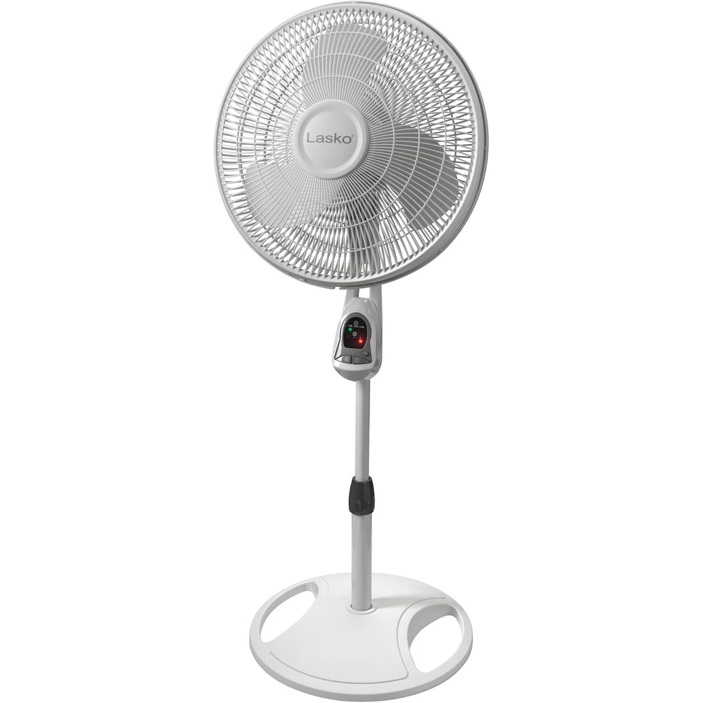 Lasko Oscillating Adjustable Pedestal Stand Fan With Timer And Remote For Indoor, Bedroom, Living Room, Home Office & College Dorm Use, 16 Inch, White, 1646